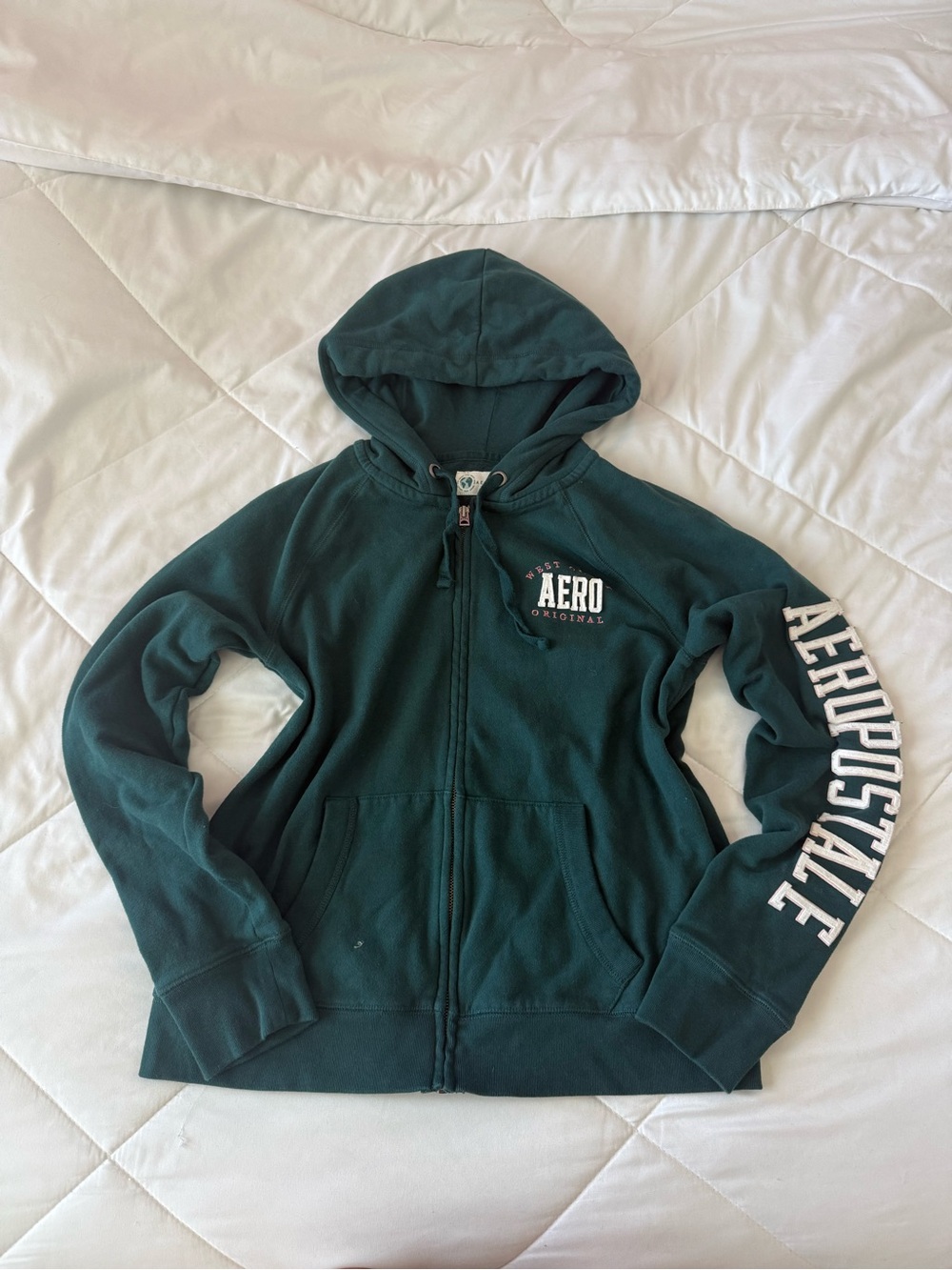 Aeropostale Teal Zip Up Hoodie with Y2K Bolded Letters